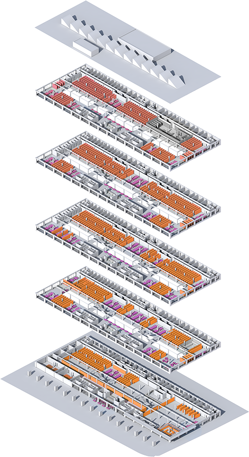 Isometric diagram showing the existing furniture and spatial organization of the library
