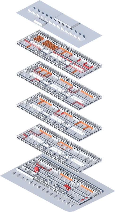 Isometric diagram showing the proposed book shelves