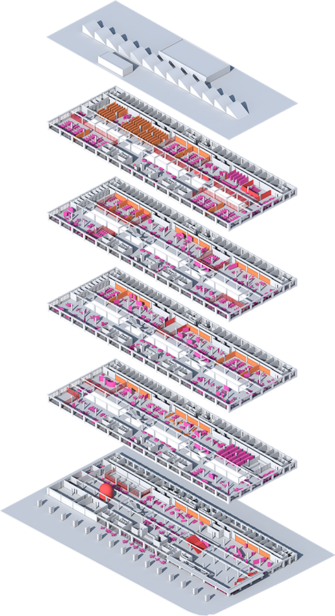Isometric diagram showing the proposed furniture interventions